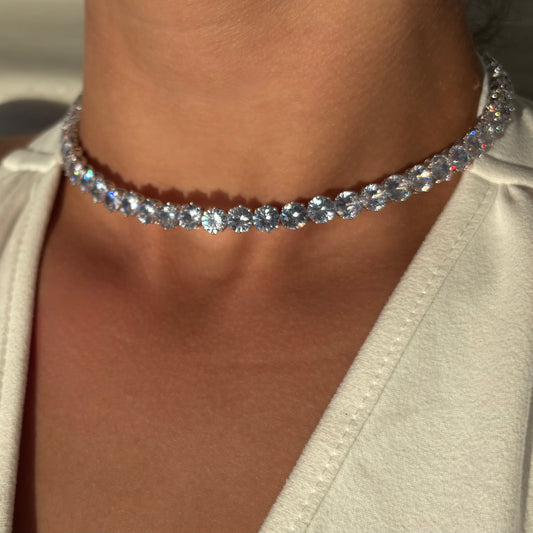 Choker από Ανοξείδωτο Ατσάλι με Στρογγυλές Ζιργκόν Πέτρες